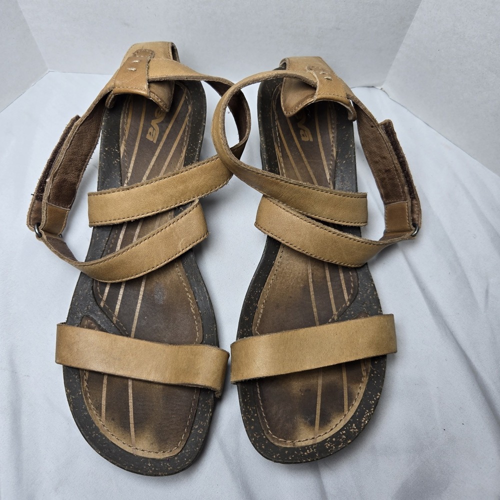 Teva Cabrillo Leather Ankle Strap Wedge Sandal Shoes Tan Womens 10 Cork Neutral